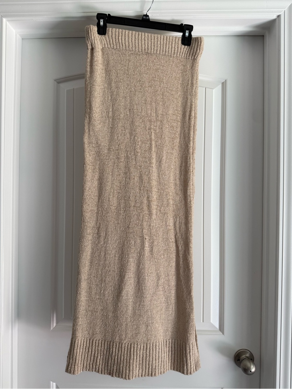Beige Knit Maxi Skirt - Lightweight Ribbed Hem